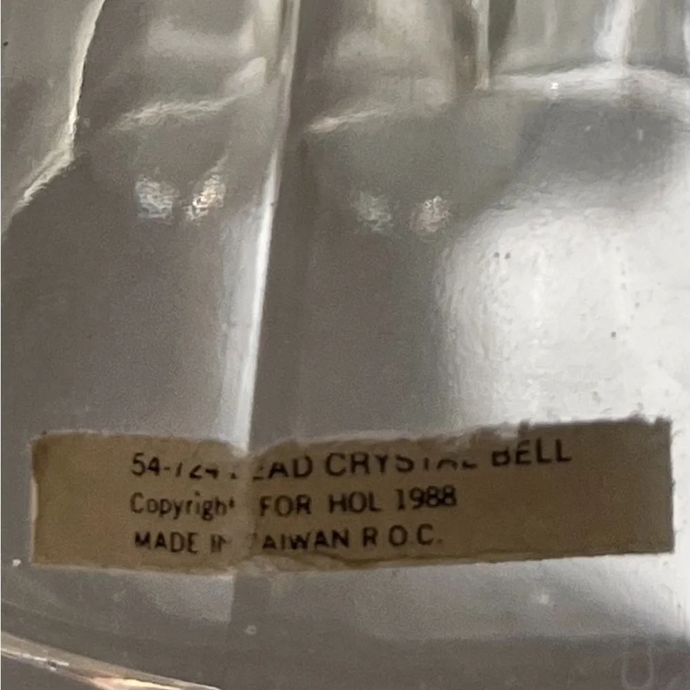 Vintage GLASS BELL W/ BRASS HANDLE Diamond Pattern Hand Bell~ Wedding Dinner 7”.